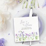 Love is in Bloom Purple Wildflower Bridal Shower Napkins<br><div class="desc">Love is in Bloom Wildflower bridal shower napkins to personalize. Delicate and feminine botanical design is hand lettered with "love is in bloom" in elegant script calligraphy. It has a pretty border of watercolor wild flowers in shades of lilac, lavender, purple, pink and blue. A dainty modern floral with girly,...</div>