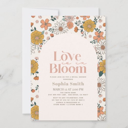Love is in Bloom Retro Floral Arch Bridal Show Invitation