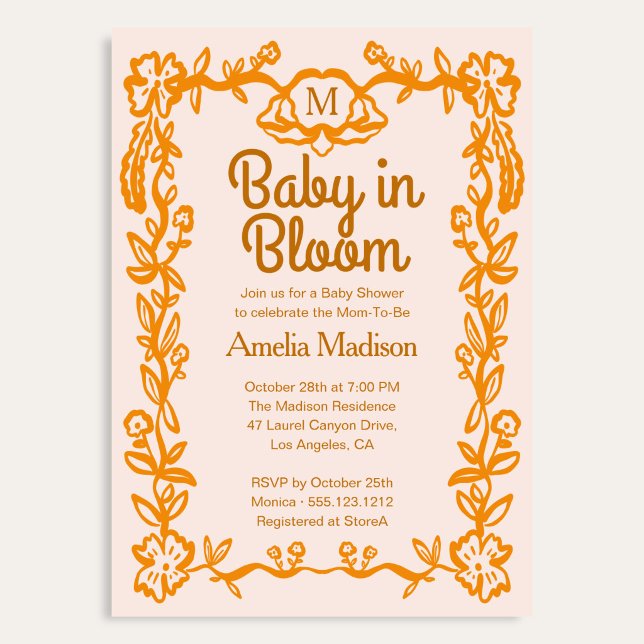 Love is in Bloom Retro Script Floral Baby Shower Invitation (Creator Uploaded)