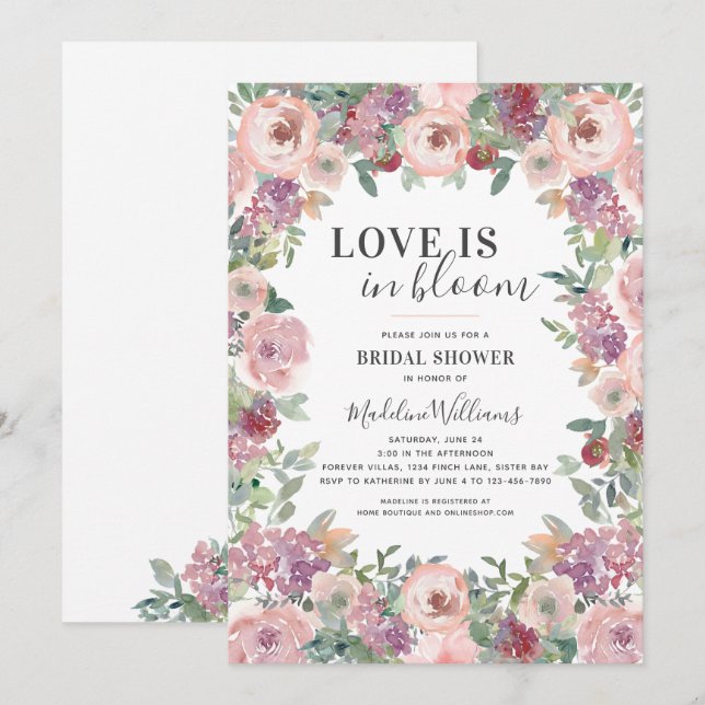 Love is in Bloom Roses Bridal Shower Invitation (Front/Back)