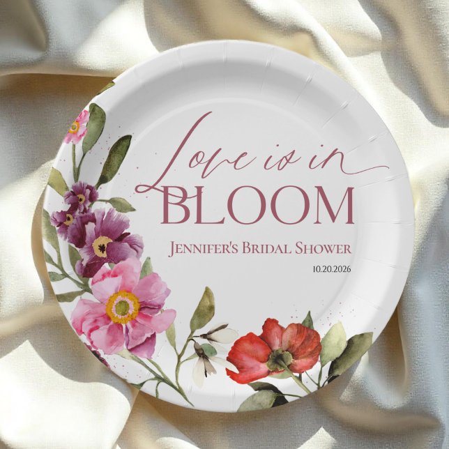 Love is in Bloom | Rosey Spring Bridal Shower Paper Plates (Creator Uploaded)