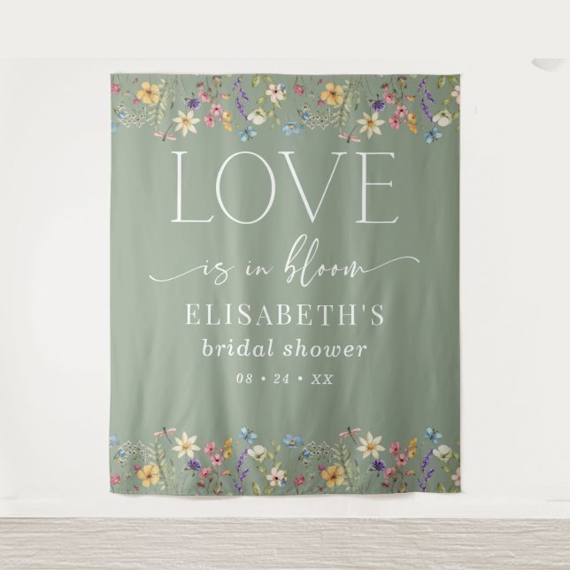 Love Is in Bloom Sage Green Bridal Shower Backdrop (Front)