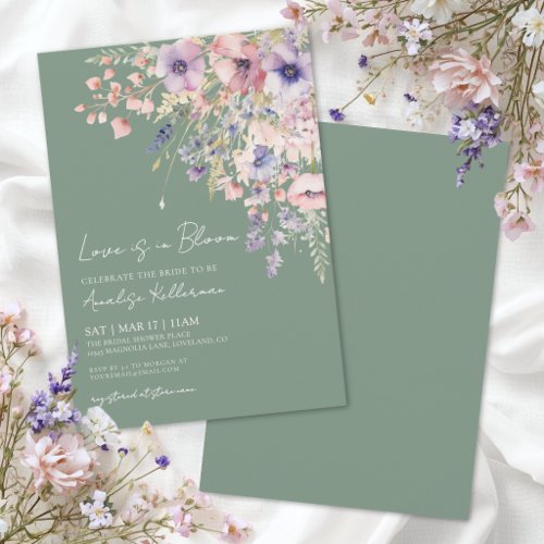 Love Is In Bloom Sage Green Floral Bridal Shower Invitation