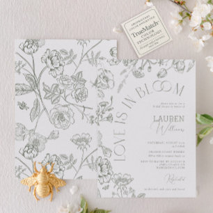 Love Is In Bloom Sage Green Floral Bridal Shower Invitation