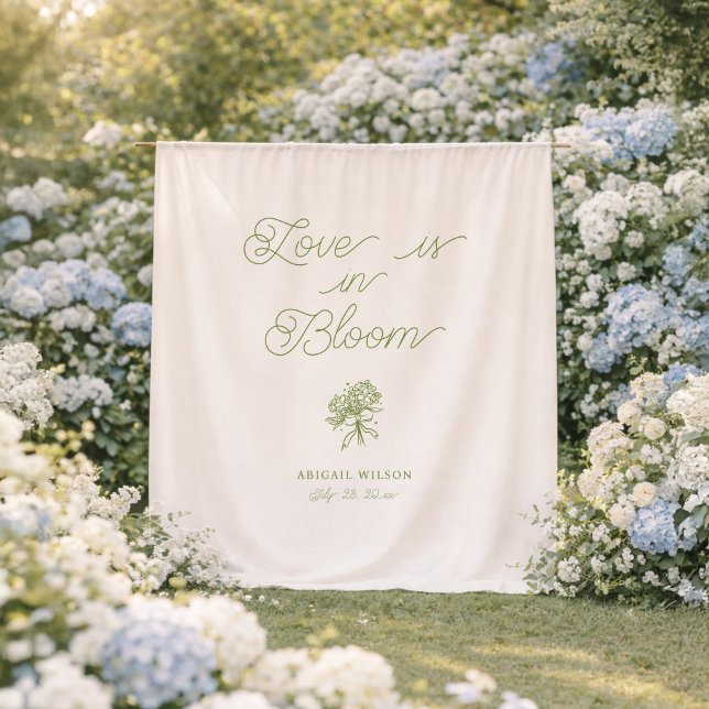 Love Is in Bloom Sage Hydrangea Bridal Shower Tapestry (Creator Uploaded)