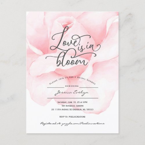 Love is in bloom simple modern bridal shower invi invitation postcard