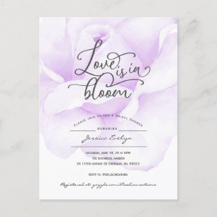 Love is in bloom, simple modern purple shower invitation postcard