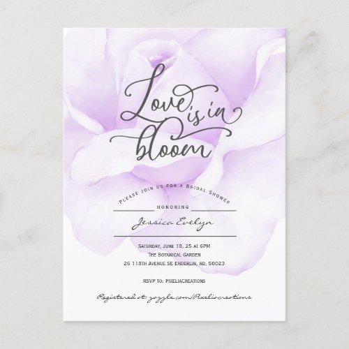 Love is in bloom simple modern purple shower invitation postcard