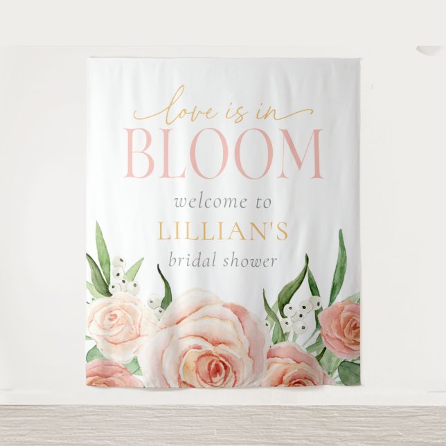 Love Is In Bloom Soft Pink Floral Photo Backdrop  (Front)