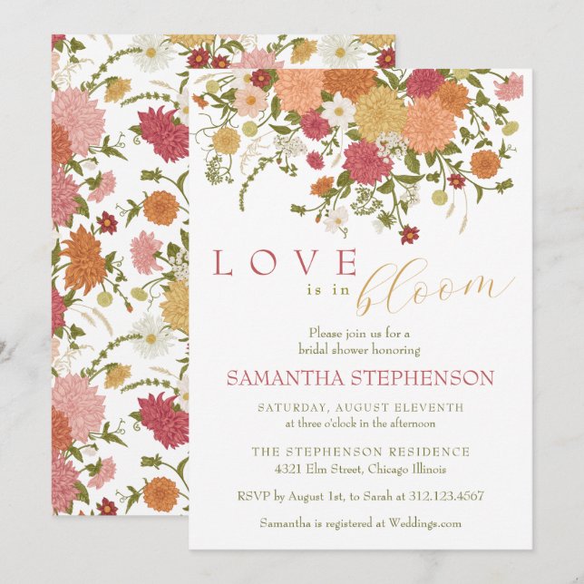 Love is in Bloom Spring Boho Floral Bridal Shower  Invitation (Front/Back)