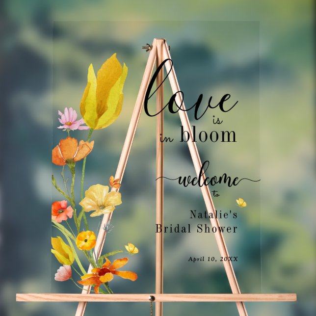 Love is in Bloom Spring Bridal Shower Welcome Acrylic Sign (Neutral)