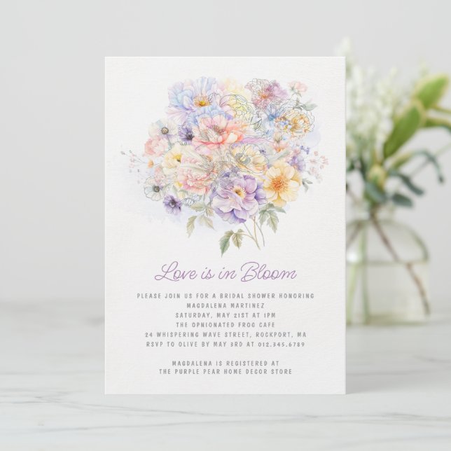 Love is in Bloom Spring Floral Bridal Shower Invitation (Standing Front)