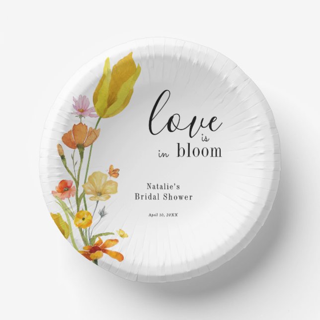 Love is in Bloom Spring Wildflower Bridal Shower Paper Bowls (Front)
