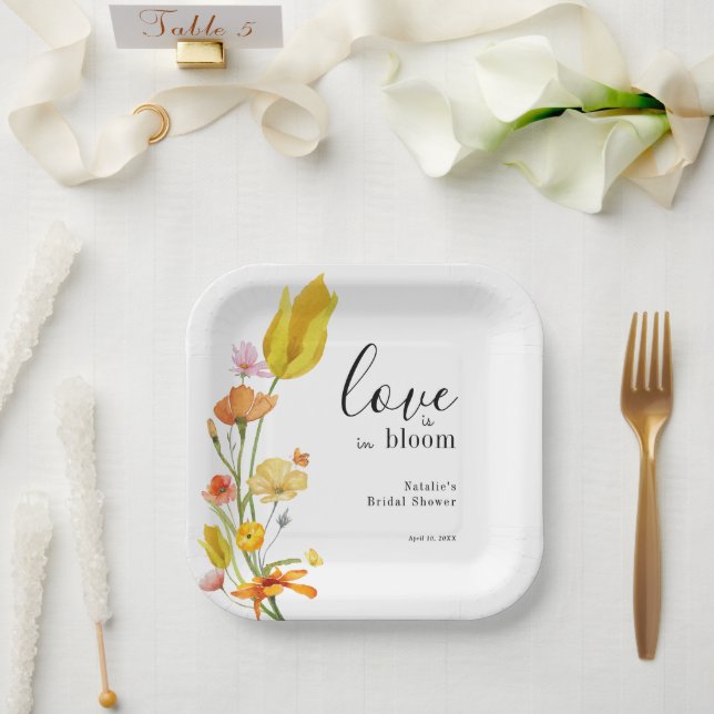 Love is in Bloom Spring Wildflower Bridal Shower Paper Plates (Wedding)