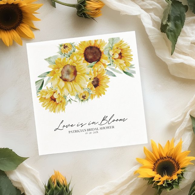 Love Is In Bloom Sunflower Bridal Shower Napkins (Creator Uploaded)