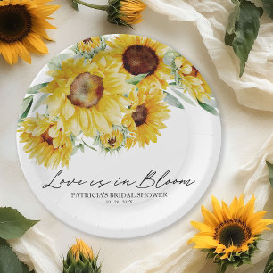Love Is In Bloom Sunflower Bridal Shower Paper Plates
