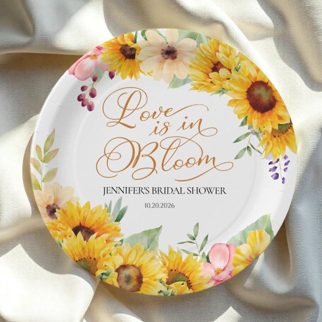 Love Is In Bloom | Sunflower Bridal Shower Paper Plates (Creator Uploaded)