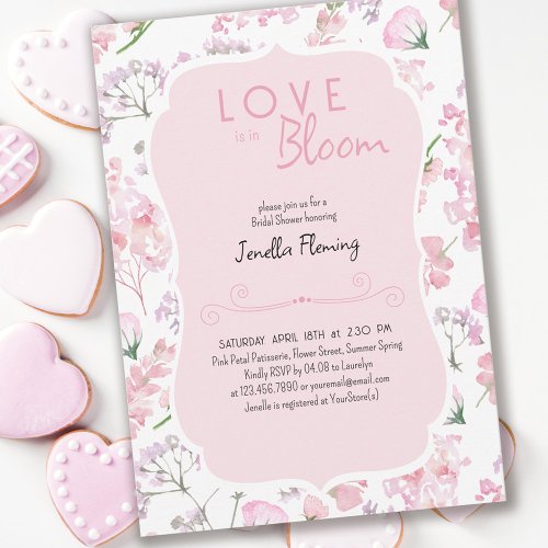 Love is in Bloom Sweet Pink Floral Bridal Shower Invitation