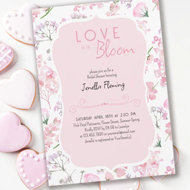 Love is in Bloom Sweet Pink Floral Bridal Shower Invitation | Zazzle