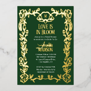 Love is in Bloom Vintage Floral Bridal Shower Foil Invitation