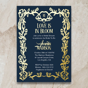 Love is in Bloom Vintage Floral Bridal Shower Foil Invitation