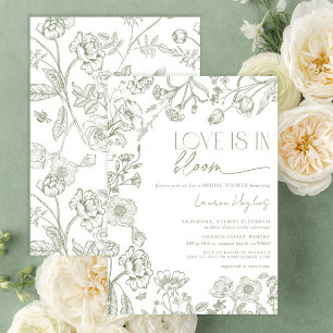 Love is in Bloom Vintage Sage Green Floral Shower Invitation