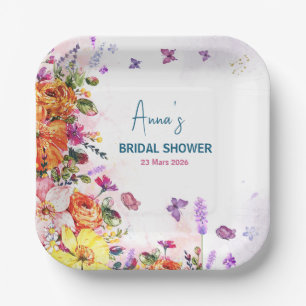 Love Is in Bloom Watercolor Bridal Shower Floral Paper Plates