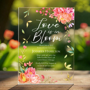 Love is in Bloom   Watercolor Floral Bridal Shower Acrylic Invitations