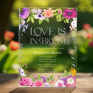 Love is in Bloom Watercolor Floral Bridal Shower Acrylic Invitations