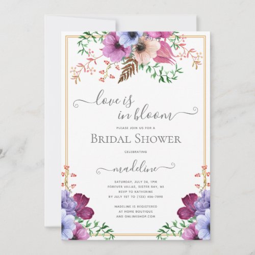 Love is in Bloom Watercolor Floral Bridal Shower Invitation