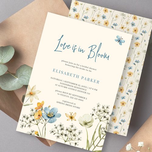 Love is in bloom watercolor floral bridal shower invitation