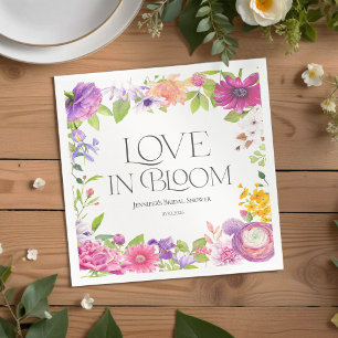 Love is in Bloom Watercolor Floral Bridal Shower Napkins