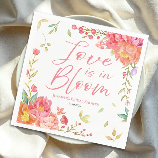 Love is in Bloom | Watercolor Floral Bridal Shower Napkins (Creator Uploaded)