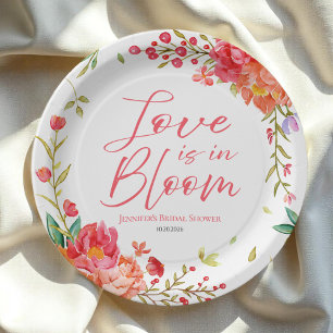 Love is in Bloom   Watercolor Floral Bridal Shower Paper Plates