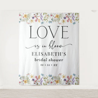 Love Is in Bloom White Bridal Shower Backdrop