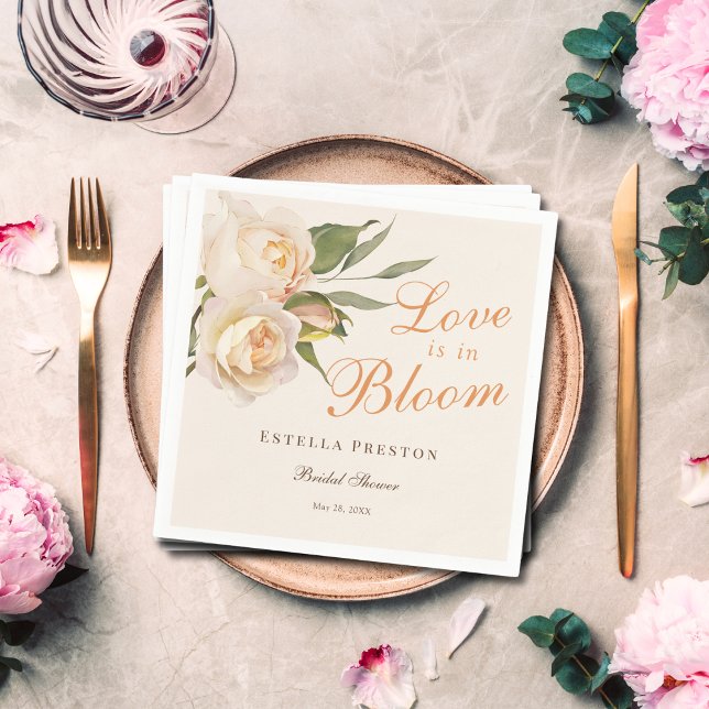 Love is in Bloom White Roses Cream Bridal Shower Napkins (Creator Uploaded)