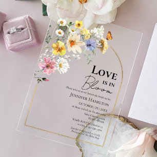 Love is in Bloom   Wildflower Boho Bridal Shower Acrylic Invitations