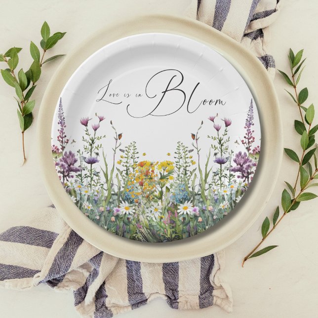 Love is in Bloom Wildflower Floral Bridal Shower Paper Plates (Creator Uploaded)