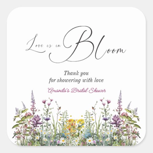 Love is in Bloom Wildflower Floral Bridal Shower Square Sticker