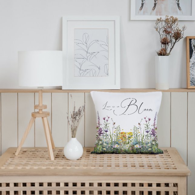 Love is in Bloom Wildflower Floral Bridal Shower Throw Pillow (Creator Uploaded)