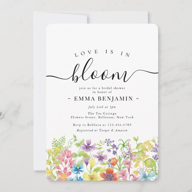 Love is in Bloom Wildflower Flower Bridal Shower Invitation (Front)