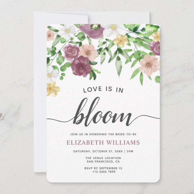 Love is in  Bloom Wildflower Garden Bridal Shower Invitation (Front)