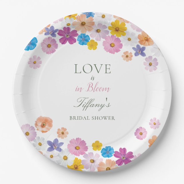 Love is in Bloom Wildflower Garden Bridal Shower Paper Plates (Front)