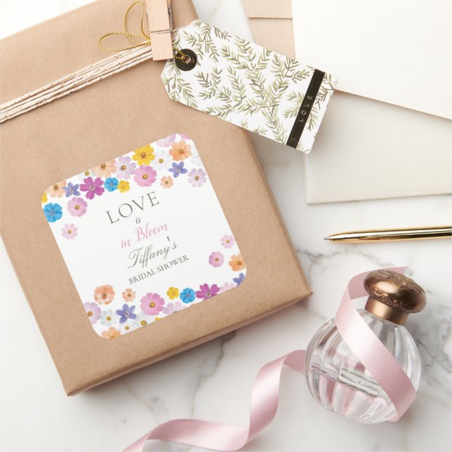 Love is in Bloom Wildflower Garden Bridal Shower Square Sticker (Gifting)