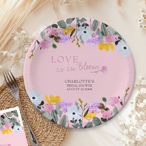 Love is in Bloom Wildflower Lawn Floral Pink Paper Plates