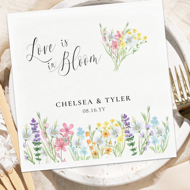 Love is in Bloom Wildflower Pastel Floral Wedding Napkins (Love is in Bloom Napkins from the Wildflower Meadow wedding collection by Darling & May)
