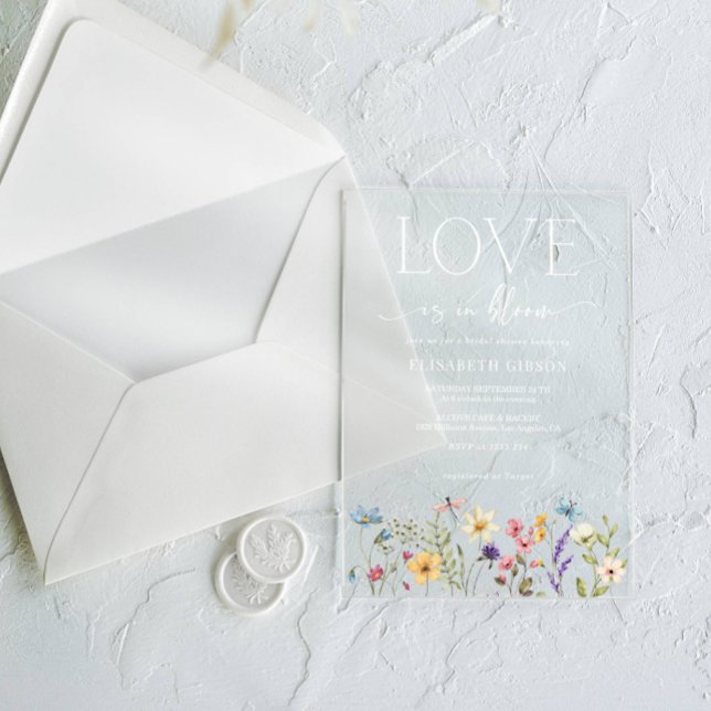 Love Is In Bloom Wildflower Spring Bridal Shower Acrylic Invitations (Creator Uploaded)