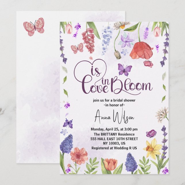 love is in bloom wildflower spring bridal shower invitation (Front/Back)