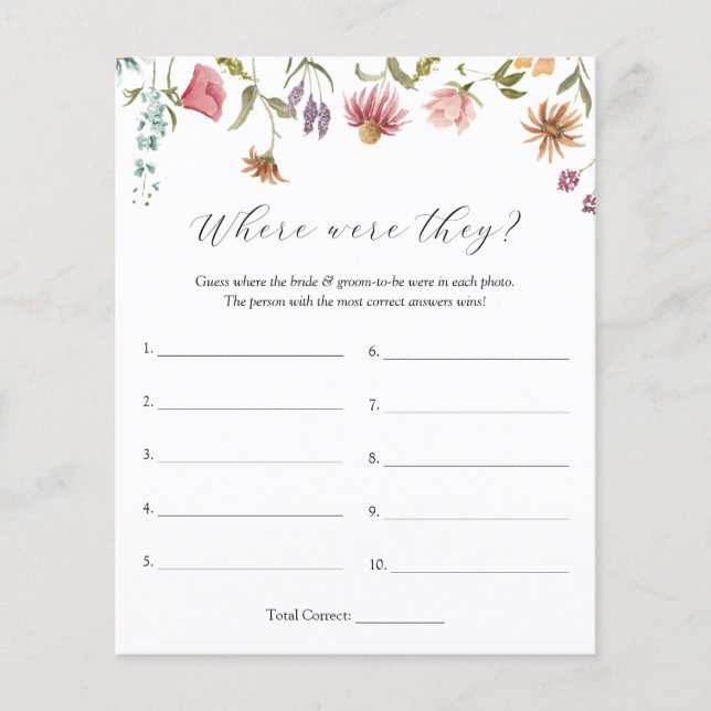 Love is in Bloom Wildflower Where Were They Game (Front)