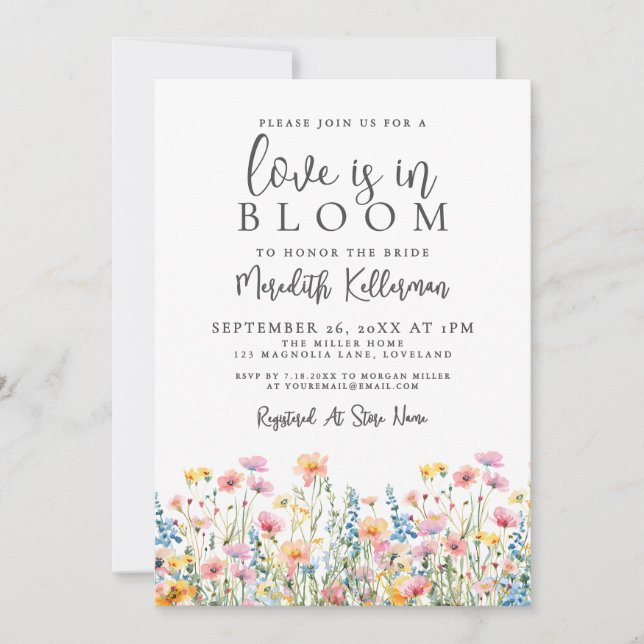 Love Is In Bloom Wildflowers Bridal Shower Invitation (Front)